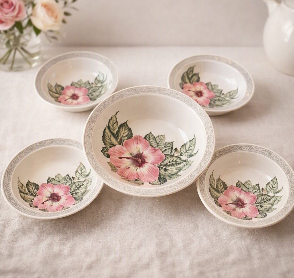 Set of 5 Royal Tudor Ware Hibiscus Bowls Richmond Shape Floral Vintage Tableware